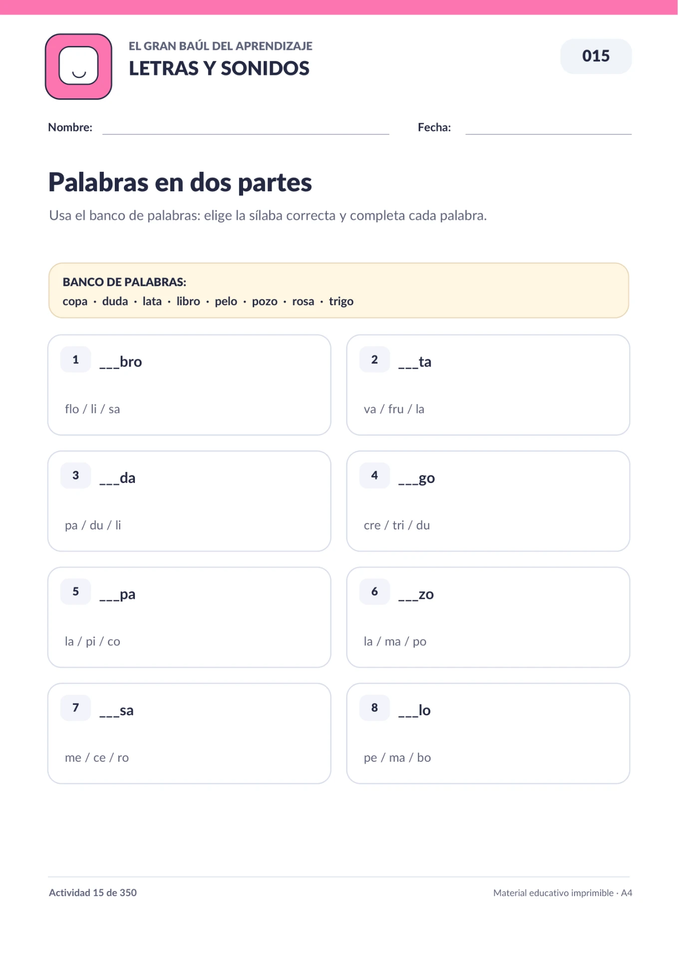 Página de ejemplo de Alfabetización